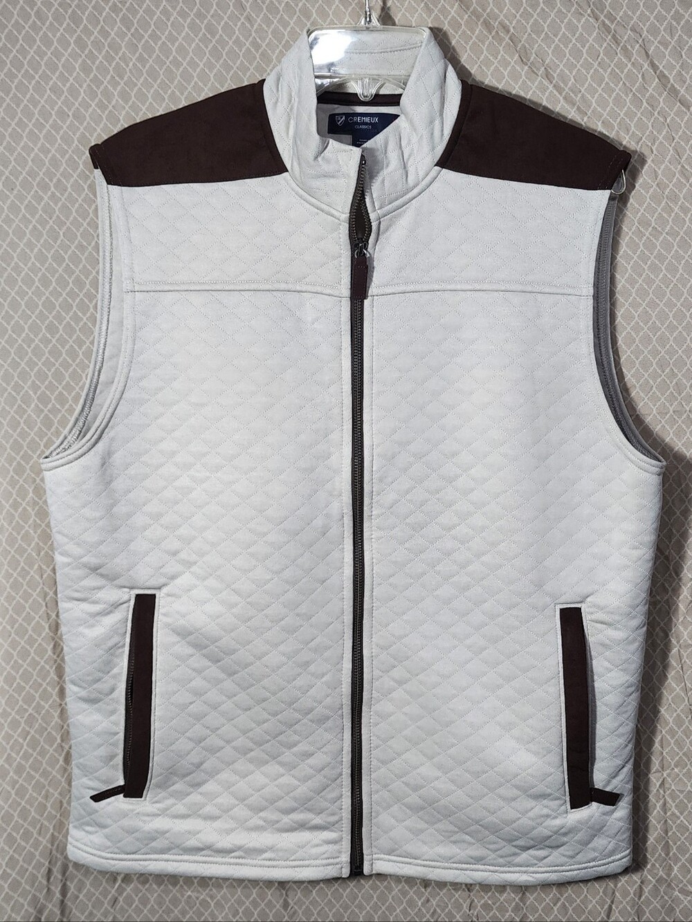 Cremieux Classics Quilted Vest Cream Brown Men's Medium Used Great Shape